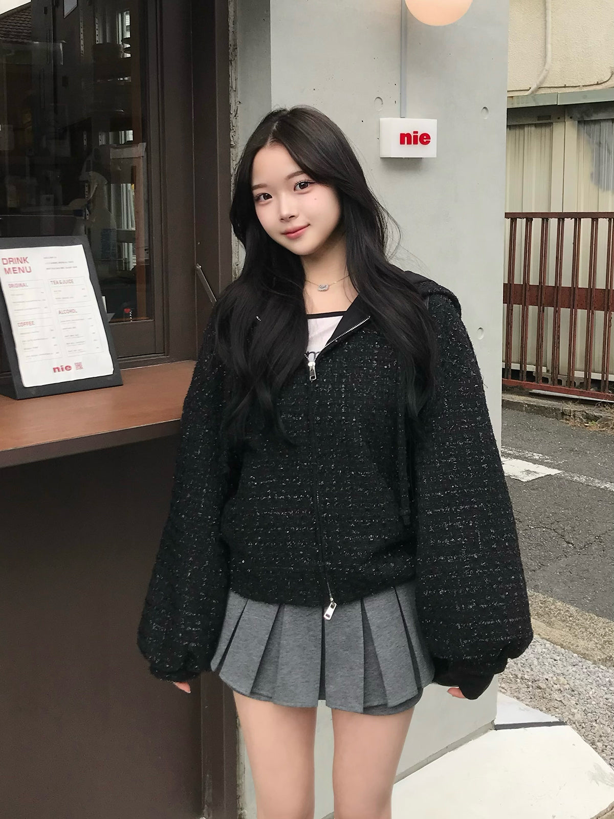 グリッターツイードダブルジップブルゾン