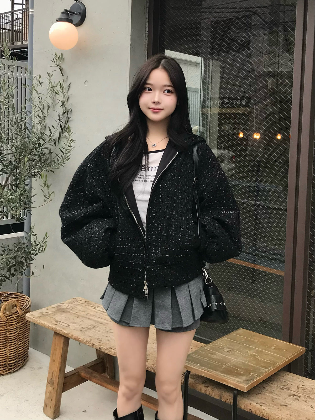 グリッターツイードダブルジップブルゾン