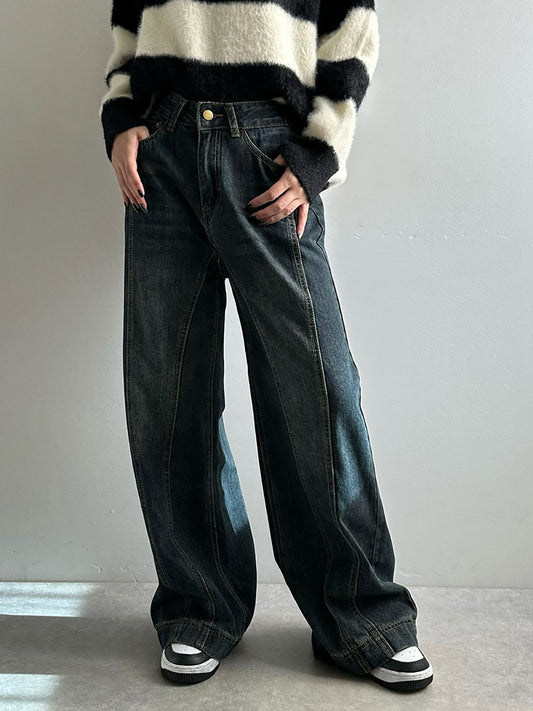 High waist washed denim pants