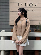 Round Neck Button Cardigan - Beige