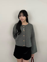 Round Neck Button Cardigan - Gray