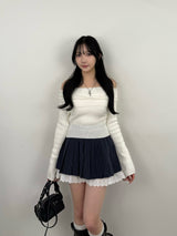 Lace Layered Stripe Mini Skirt - Navy