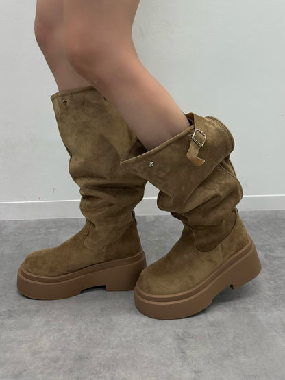 スエードライクプラットフォームブーツ