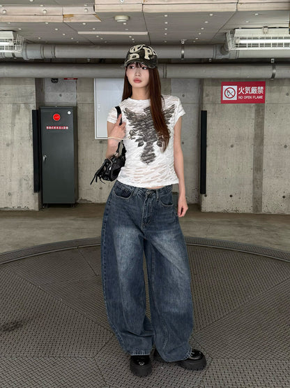 バックアジャストボタンデニムパンツ