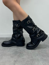 サイドベルトミドルカバーブーツ - ブラック