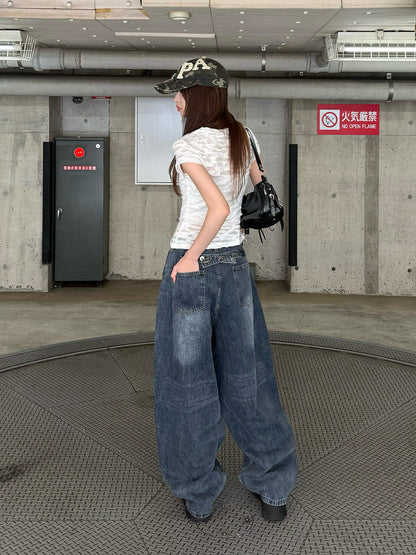 バックアジャストボタンデニムパンツ