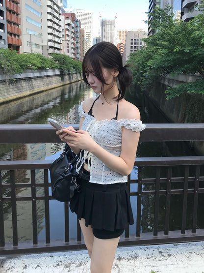 ドットシアーホルターキャミレイヤードブラウス