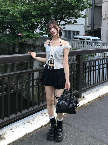 ドットシアーホルターキャミレイヤードブラウス