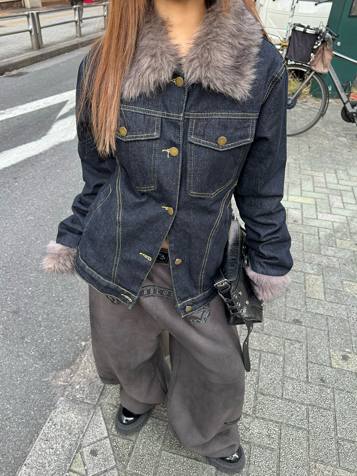 ファーライクカラーデニムジャケット