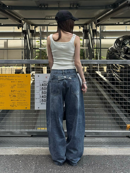 バックアジャストボタンデニムパンツ