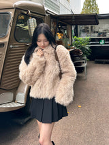 Fur-like zip coat - beige