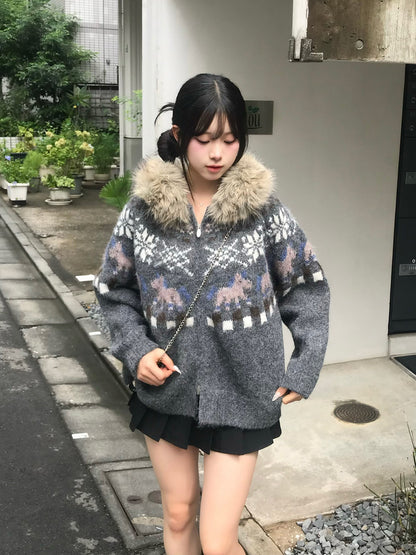 ノルディックダブルジップニットカーディガン