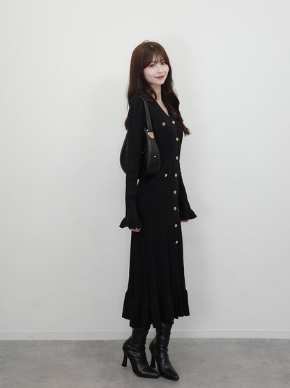 ゴールドボタンリブニットワンピース