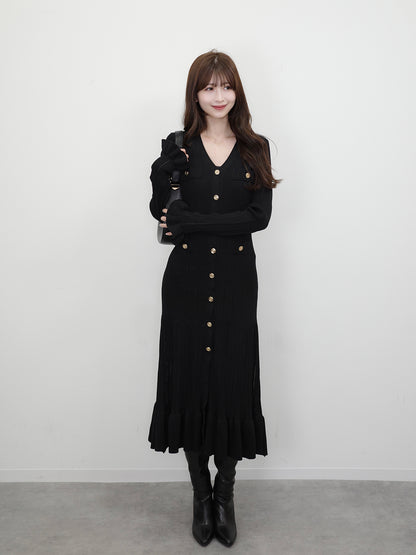 ゴールドボタンリブニットワンピース