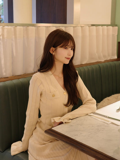 ゴールドボタンリブニットワンピース