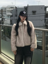 ボリュームファータッチカラーコート - ベージュ