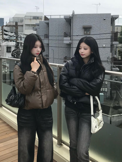 皮革触感加厚短款夹克