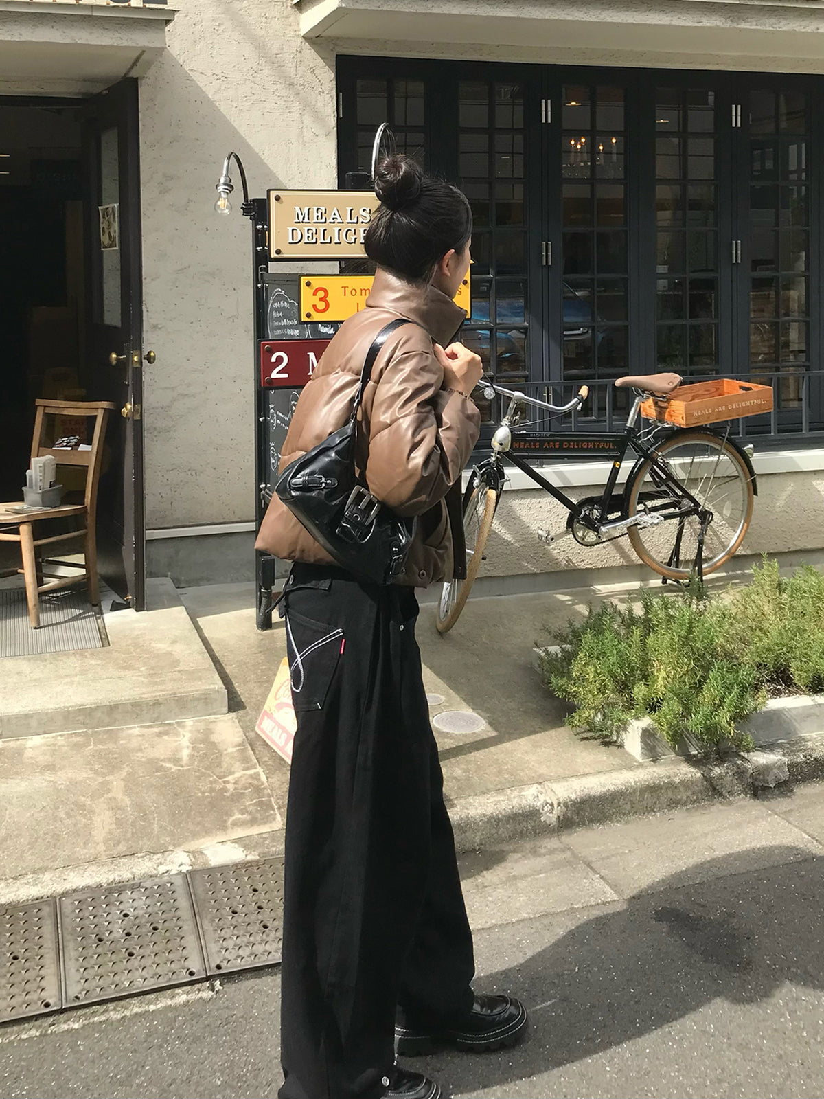 皮革触感加厚短款夹克