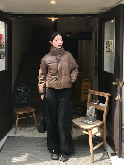 皮革触感加厚短款夹克