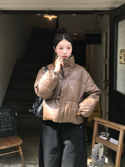 皮革触感加厚短款夹克