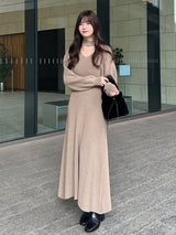 Layered knit dress - beige