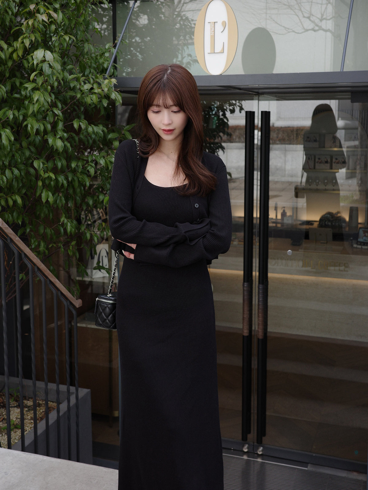 フロントボタンフレアニットセットワンピース