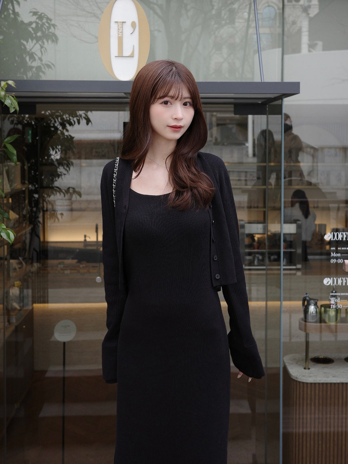 フロントボタンフレアニットセットワンピース