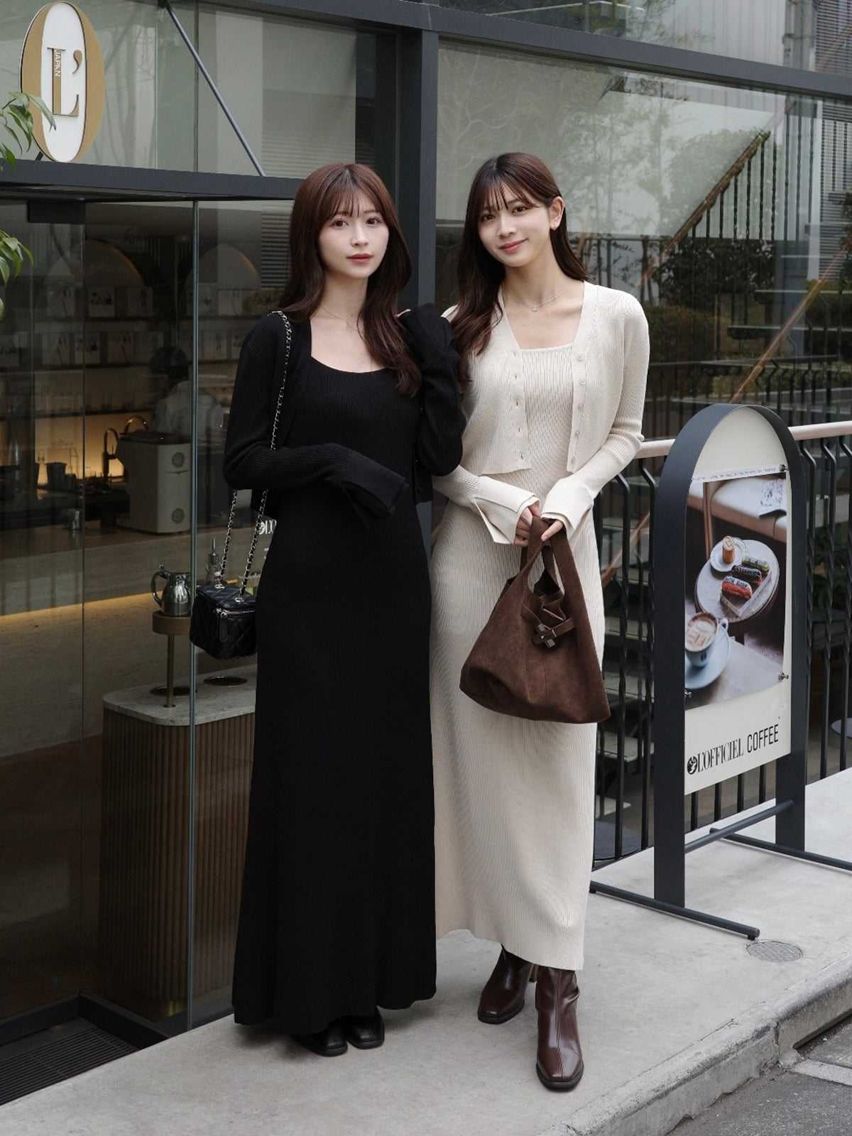 フロントボタンフレアニットセットワンピース