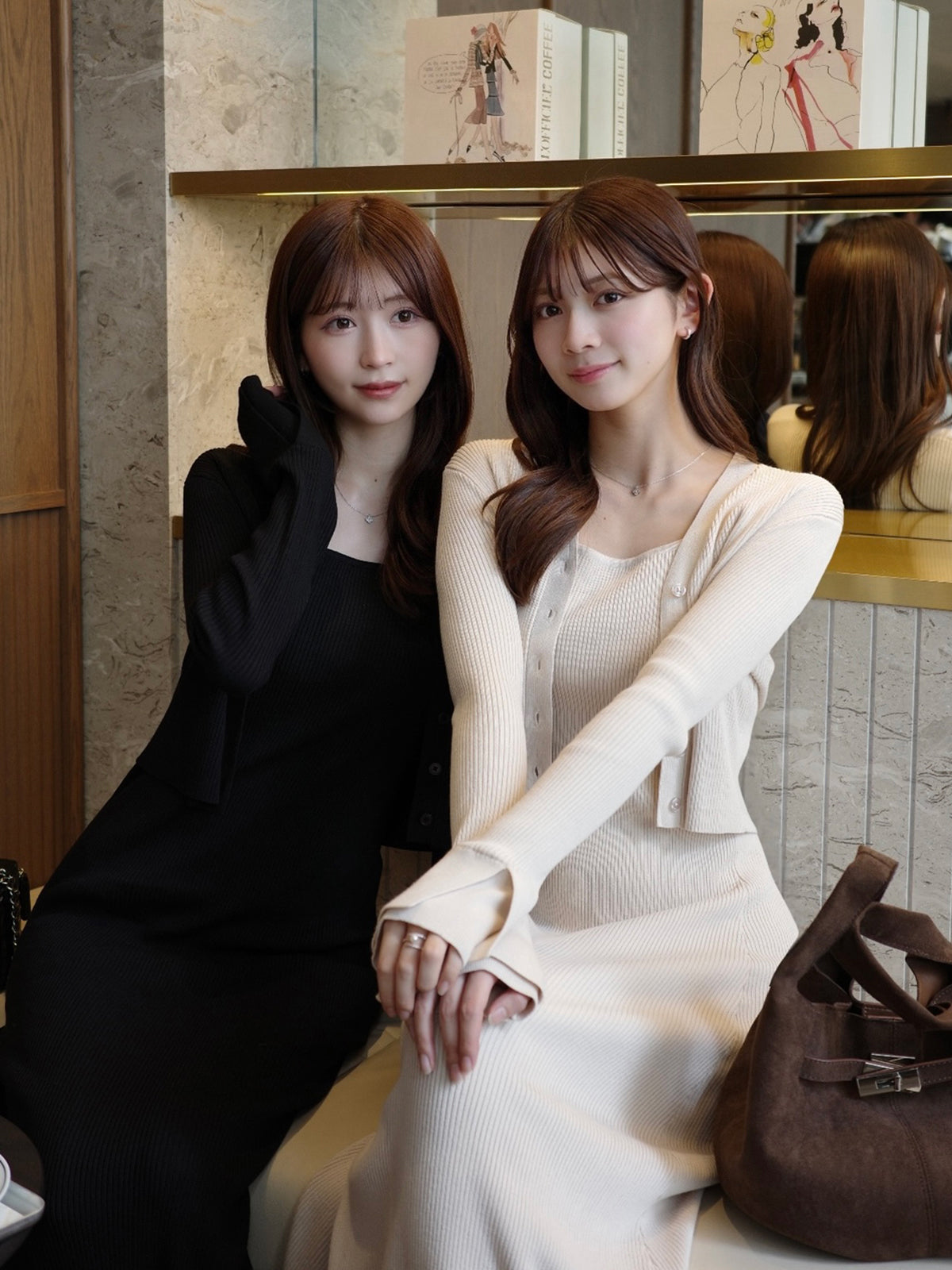 フロントボタンフレアニットセットワンピース