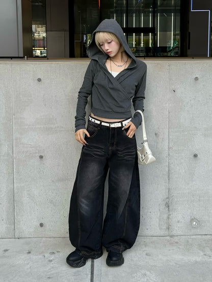 カシュクールフーディークロップドカットソー