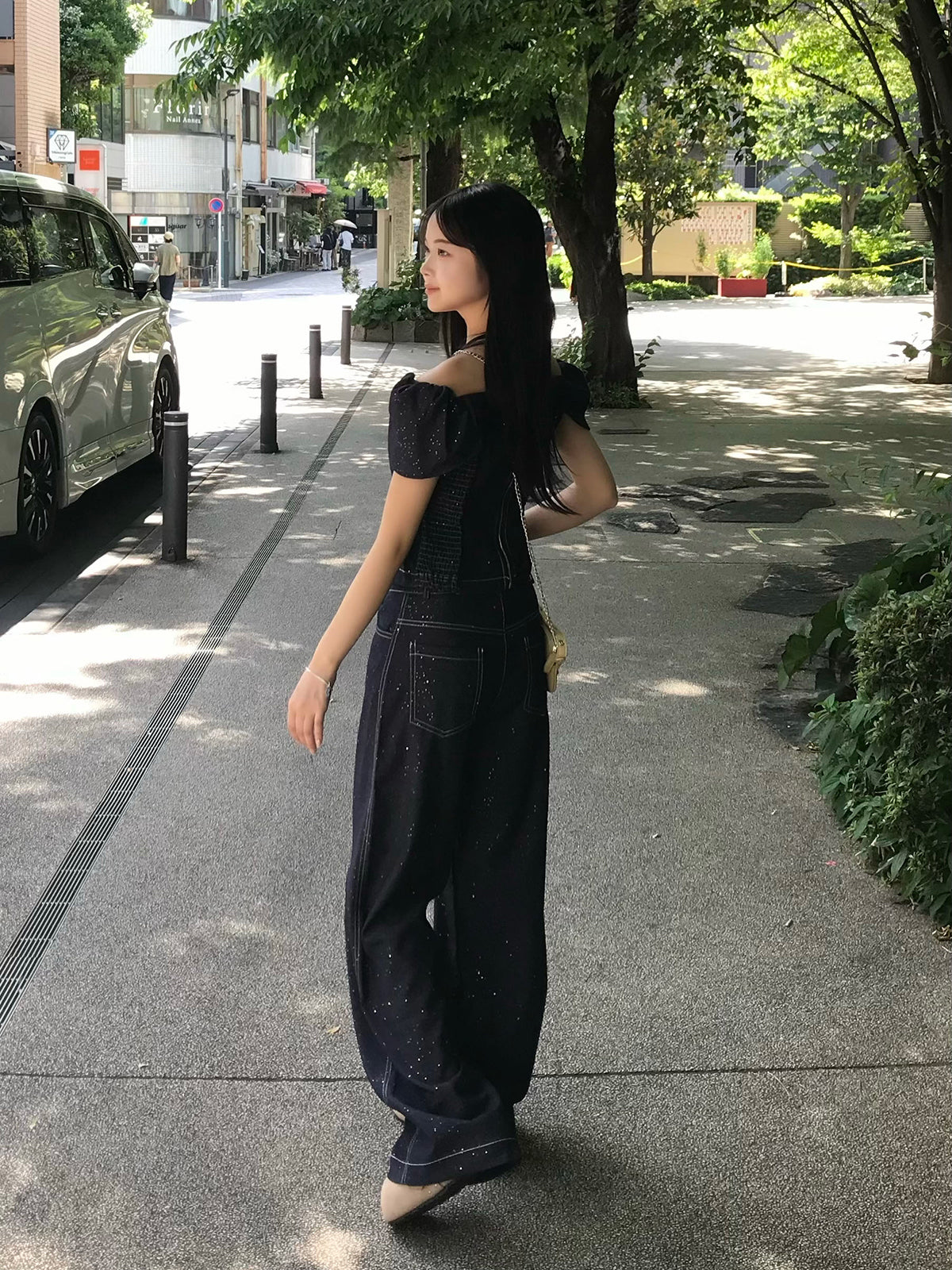 ラメステッチデニムデザインセットアップ