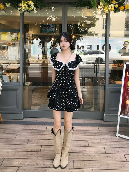 도트 프릴 미니 원피스