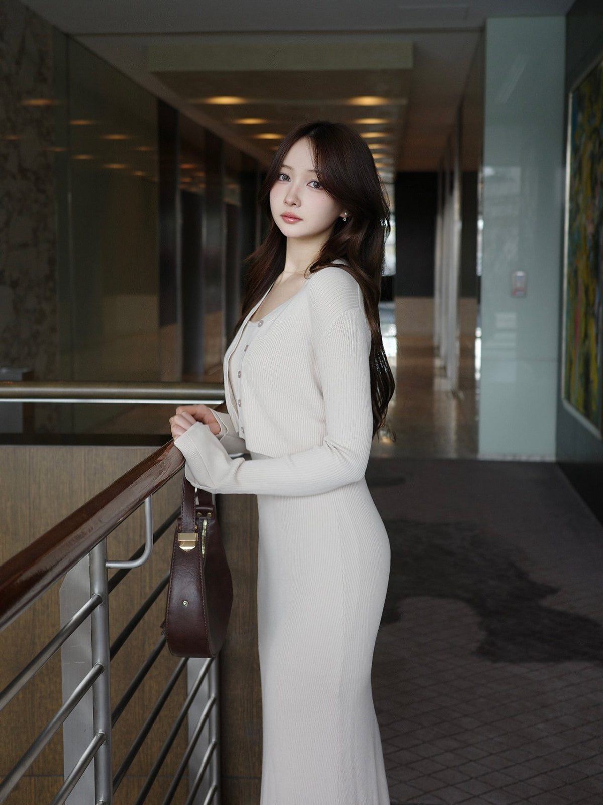 フロントボタンフレアニットセットワンピース