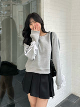 Ribbon sleeve side line sweatshirt - gray