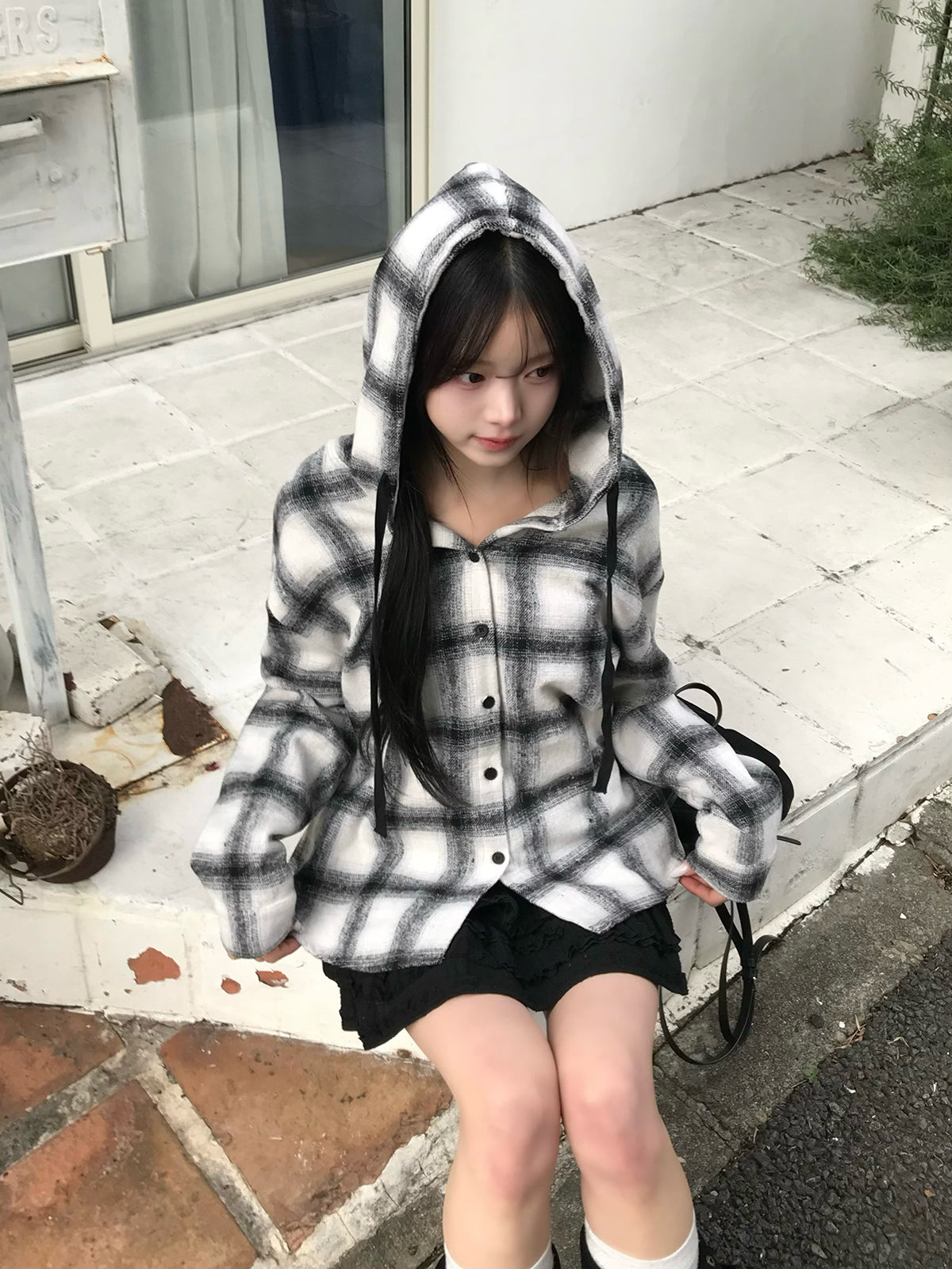 チェックフーディシャツ