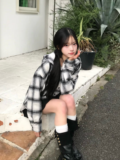 チェックフーディシャツ