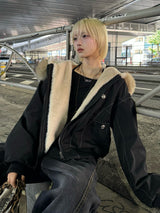 ステッチラインボリュームブルゾン - ブラック