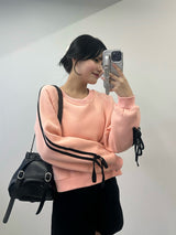 Ribbon sleeve side line sweatshirt - pink