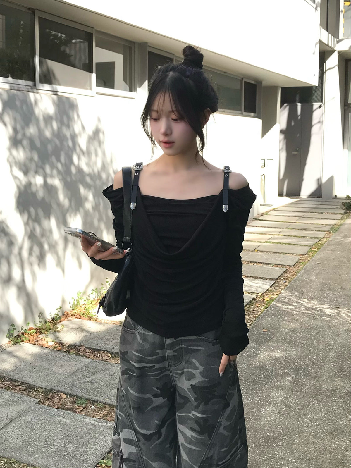 ベルトショルダーシアーカットソー