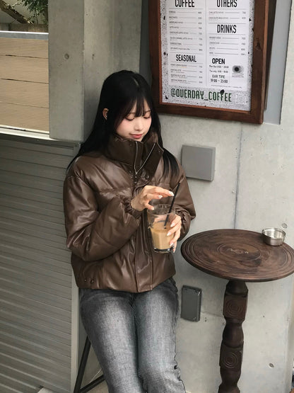 皮革触感加厚短款夹克