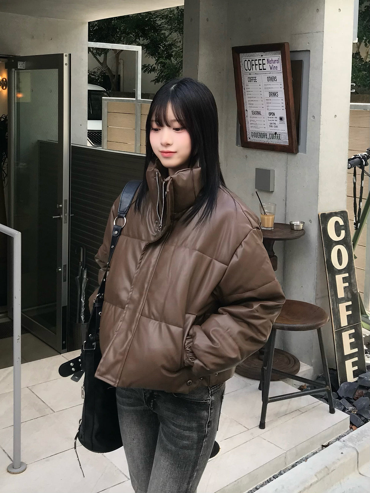 皮革触感加厚短款夹克