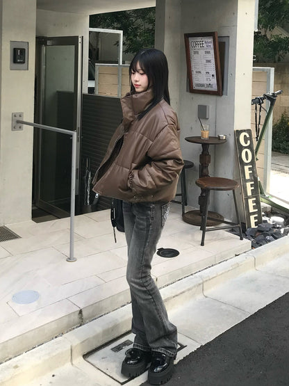 皮革触感加厚短款夹克