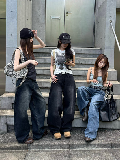 バックアジャストボタンデニムパンツ