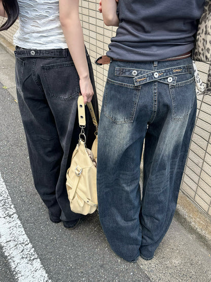 バックアジャストボタンデニムパンツ