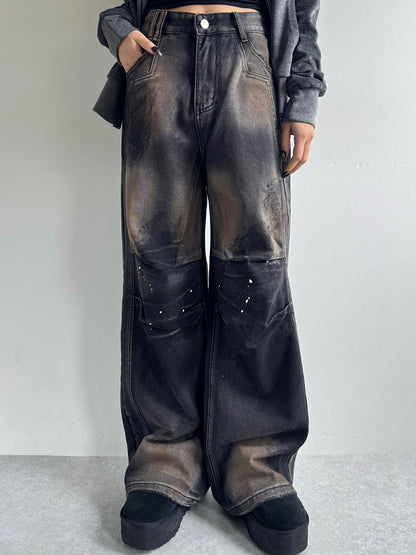 Paint Wide Black Denim Pants