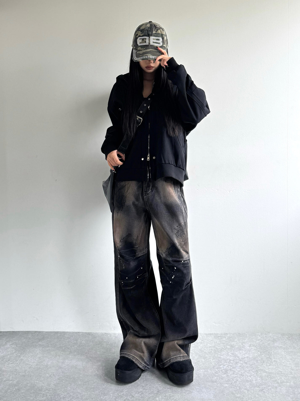 Paint Wide Black Denim Pants