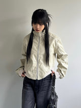 Stand Neck Leather Touch Blouson - Ivory