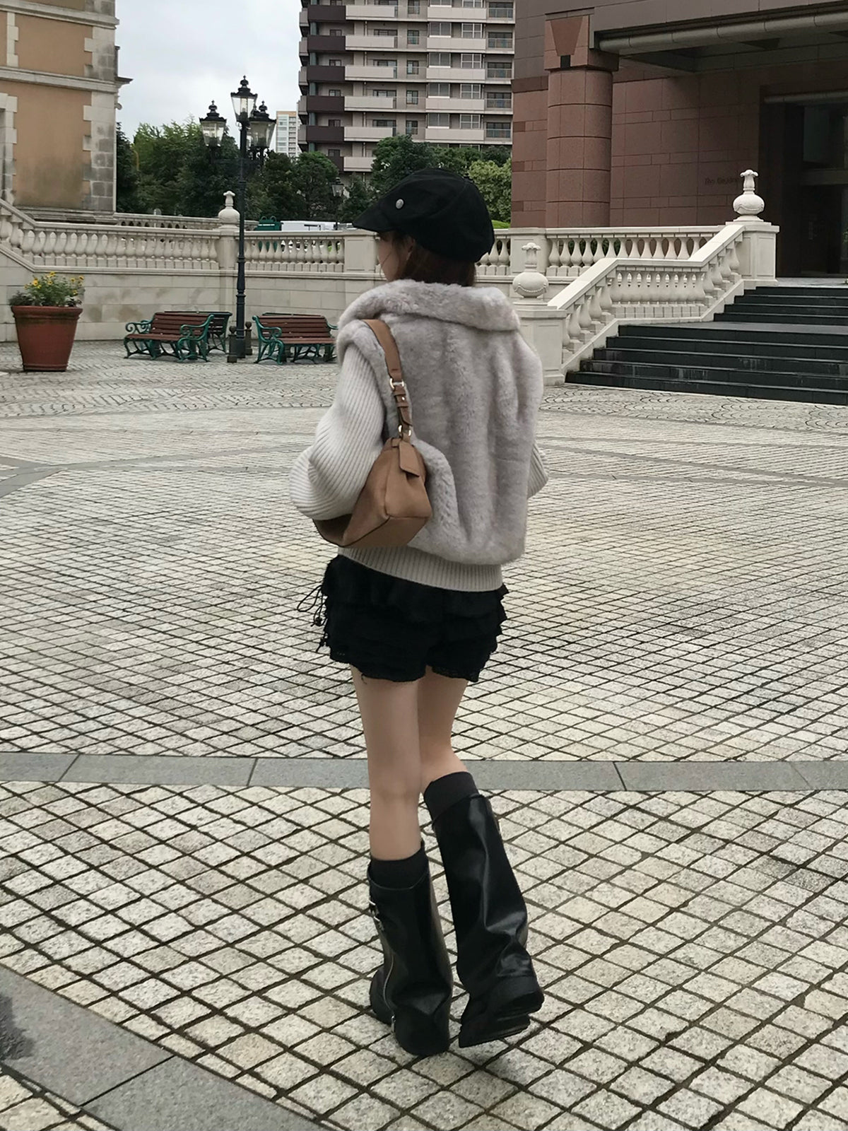 リブニットドッキングファーライクブルゾン