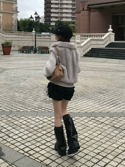 リブニットドッキングファーライクブルゾン