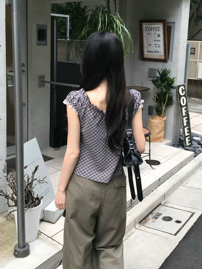 レイヤードチェックリボンブラウス